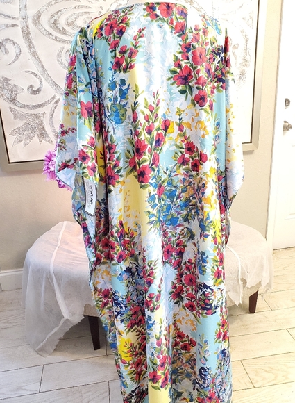 WINLAR FLORAL SATIN KAFTAN BEACH COVER DRESS - Picture 2 of 5